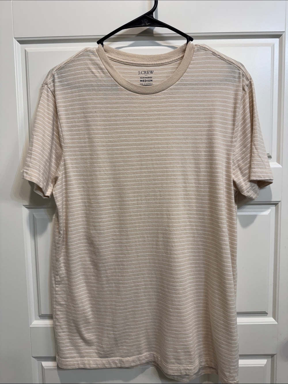 J. Crew Men’s Beige and White Striped Crew Neck T-Shirt